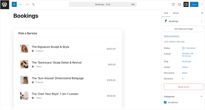 An example of an online appointment system, created using Sugar Calendar 