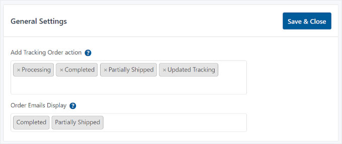 Advanced Shipment Tracking's General Settings section