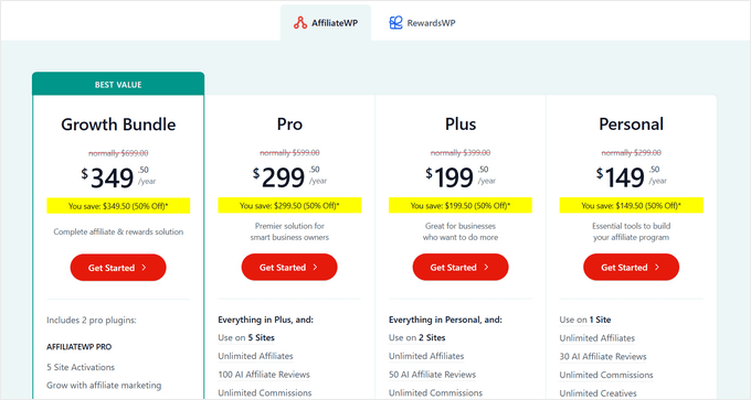 Los planes de precios de afiliados de AffiliateWP