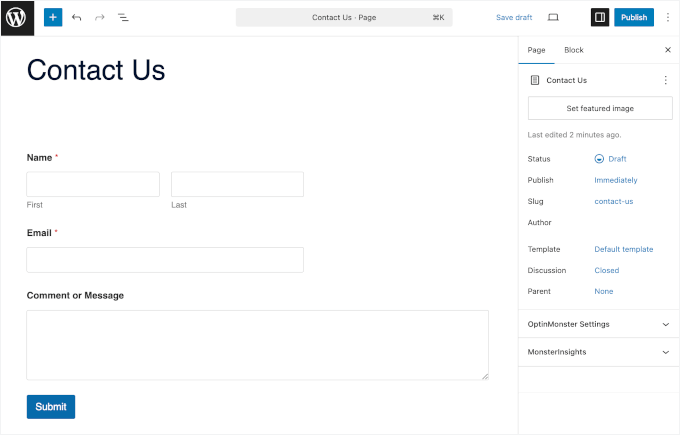 Formular de contact pe o pagină de contact
