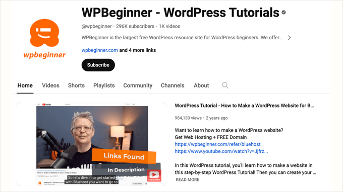 The WPBeginner YouTube Channel