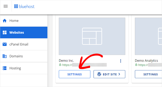 Bluehost site settings