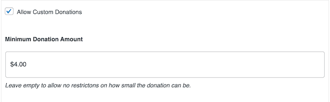 Adding a minimum amount to a donation form