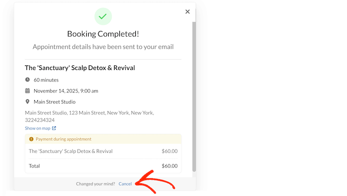Allowing customers to cancel their appointments manually 