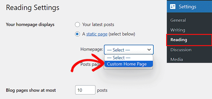 Choose a static home page