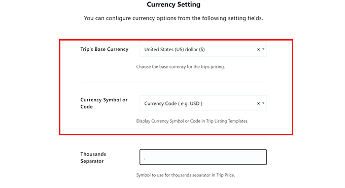 Configure currency settings in WP Travel Engine