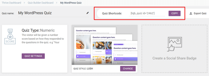 Adding a quiz to your website using a shortcode