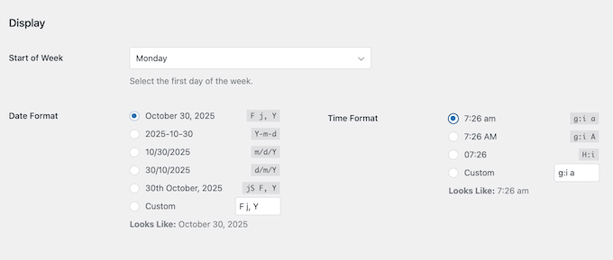 Changing the date and time format in WordPress 