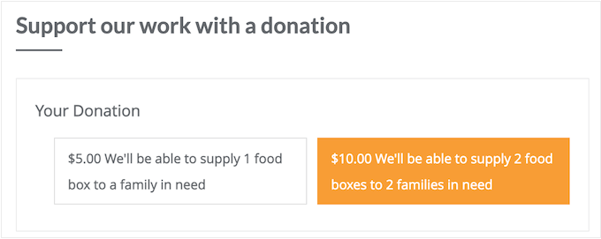 Adding descriptions to a donation form