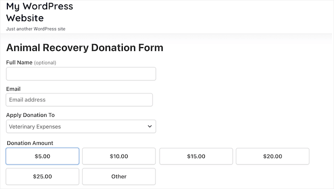 Embedding a payment form in a WordPress page or post