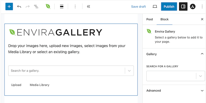 Adding the Envira Gallery block to your WordPress blog or website