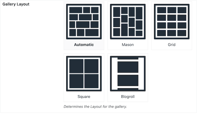 Choosing gallery layouts for your images or videos