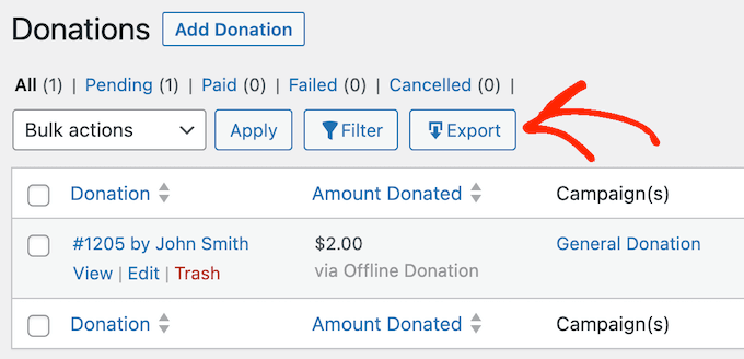 Exporting your donation data 