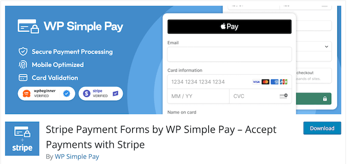 The free WP Simple Pay plugin for WordPress