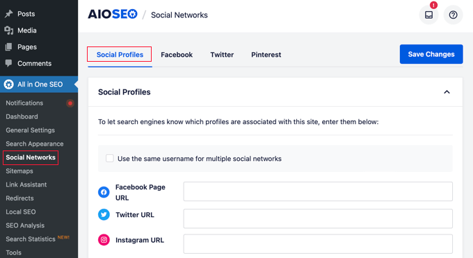 AIOSEO's Social Profile Settings