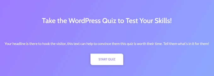 An example of a splash screen, created using Thrive Quiz Builder