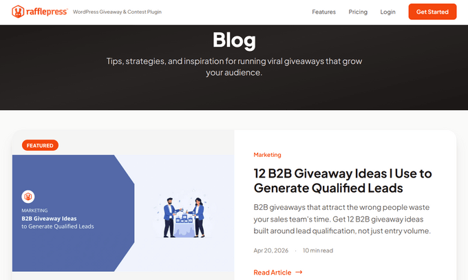 RafflePress WordPress-blogg