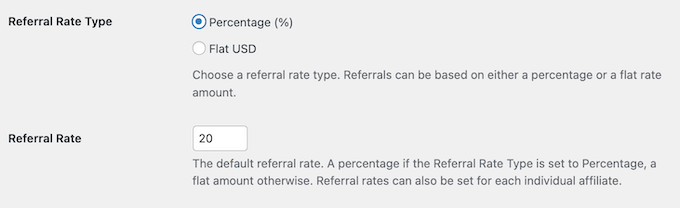 Setting a global referral rate for an affiliate network