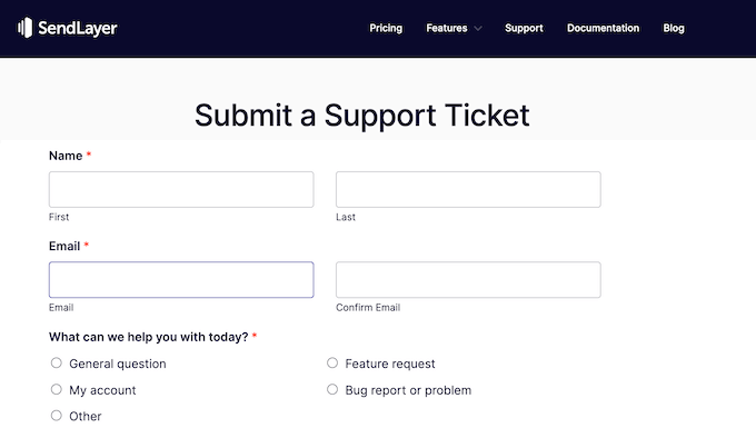 The SendLayer customer support portal