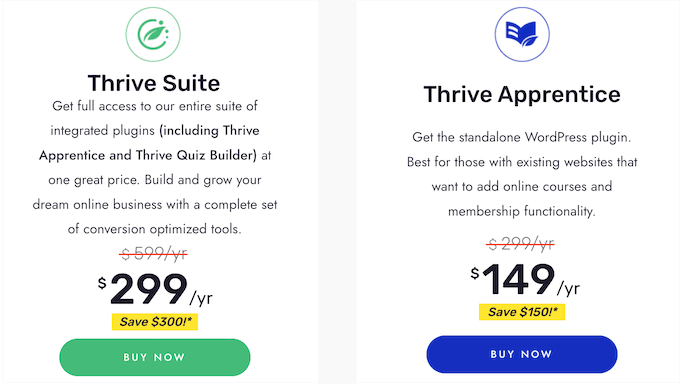 The Thrive Apprentice pricing plans