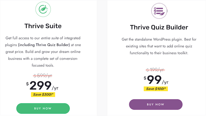 Thrive Suite's various pricing plans