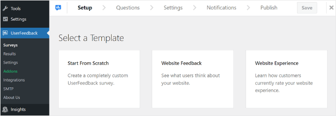 Choosing a UserFeedback template