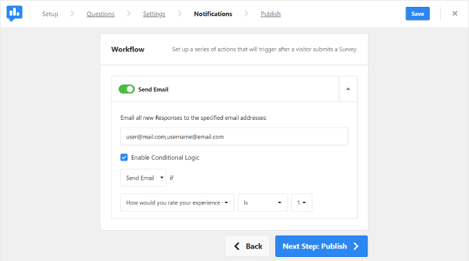 UserFeedback's email notifications settings