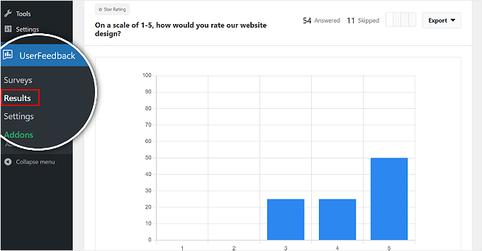 UserFeedback survey results example