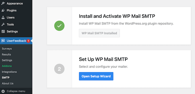 Enabling SMTP inside the UserFeedback WordPress plugin