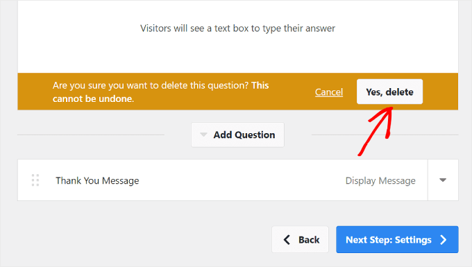 Deleting a UserFeedback survey question