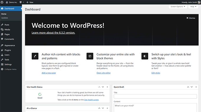 WordPress dashboard