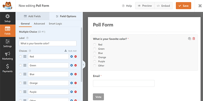 WPForms poll form example
