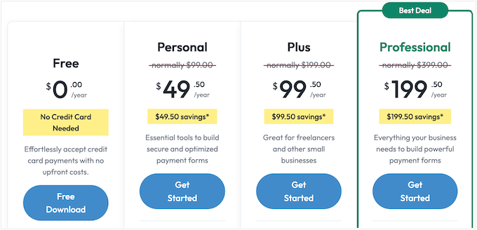 The WP Simple Pay pricing plans