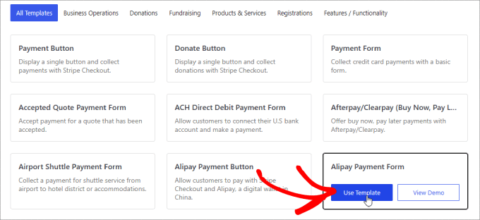 Alipay payment form