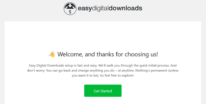 Easy Digital Downloads setup wizard 
