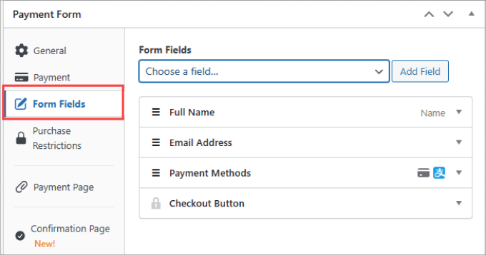Form fields WP Simple Pay