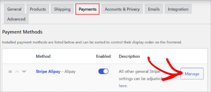 Manage Stripe Alipay 