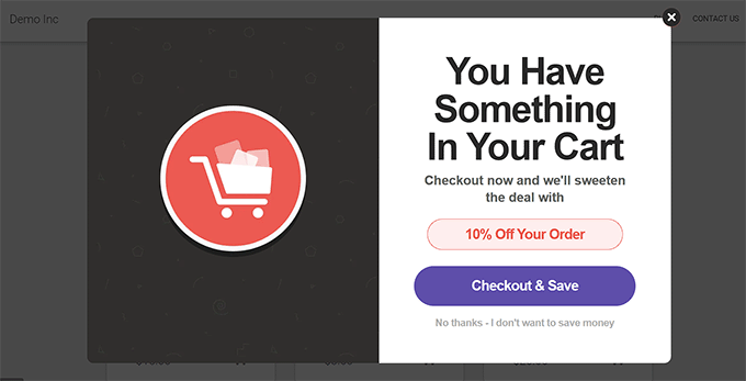 Abandoned cart popup preview