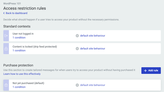 Creating access restriction rules for your online training