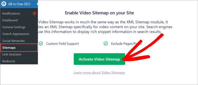 activate video sitemap 