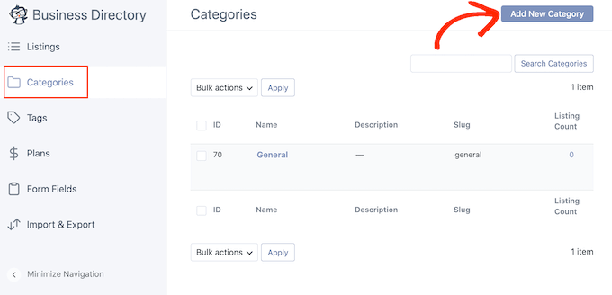 Creating new categories on a business listing website