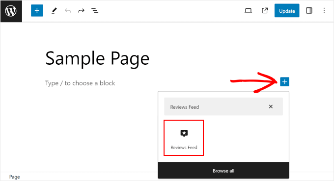 Adding the Reviews Feed Block using the block editor