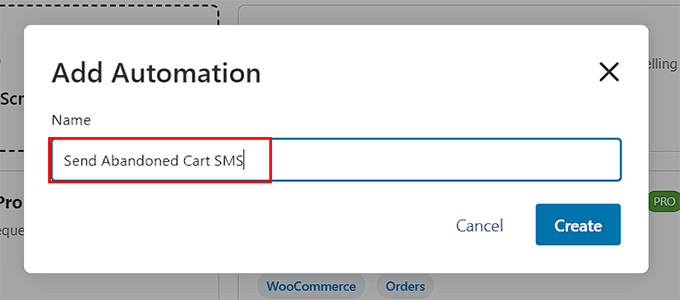 Add SMS automation name