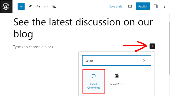 Adding a Latest Comments block in WordPress block editor