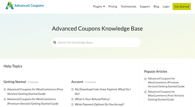 The Advanced Coupons knowledge base