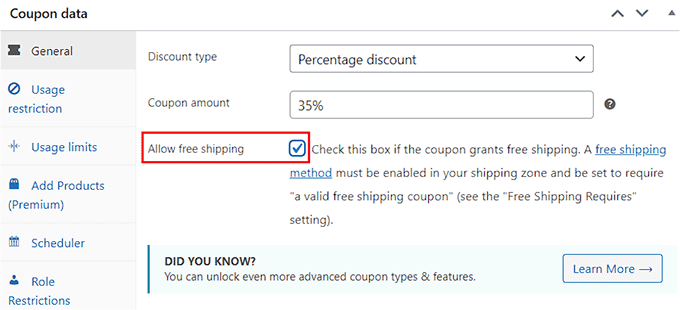 Allow free shipping in WooCommerce