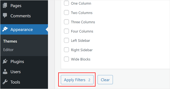Applying theme filters in WordPress
