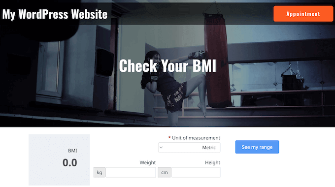 An example of a BMI calculator, created using Formidable Forms