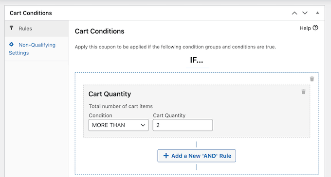 Advanced Coupons' cart condition settings