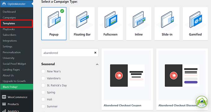 Choose the abandoned cart template